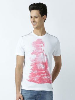 Huetrap - Mens Printed Round Neck White T-Shirt