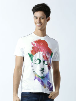 Huetrap - Mens Printed Round Neck White T-Shirt
