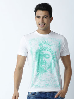 Huetrap - Mens Printed Round Neck White T-Shirt