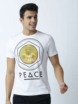 Huetrap - Mens Printed Round Neck White T-Shirt