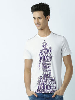 Huetrap - Mens Printed Round Neck White T-Shirt