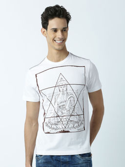 Huetrap - Mens Printed Round Neck White T-Shirt
