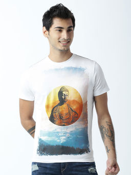 Huetrap - Mens Printed Round Neck White T-Shirt