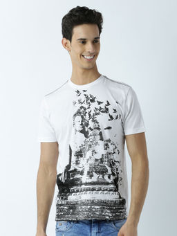 Huetrap - Mens Printed Round Neck White T-Shirt