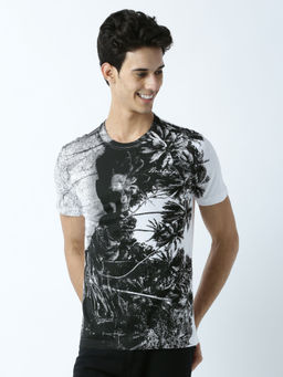 Huetrap - Mens Printed Round Neck Black T-Shirt