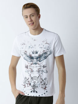 Huetrap - Mens Printed Round Neck White T-Shirt