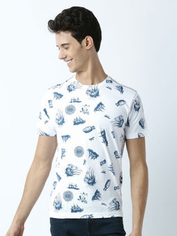 Huetrap - Mens Printed Round Neck White T-Shirt