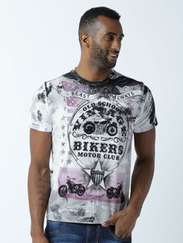 Huetrap - Mens Printed Round Neck White T-Shirt