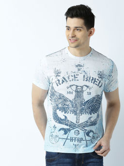 Huetrap - Mens Printed Round Neck White T-Shirt