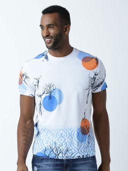 Huetrap - Mens Printed Round Neck White T-Shirt