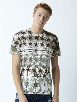 Huetrap - Mens Printed Round Neck White T-Shirt