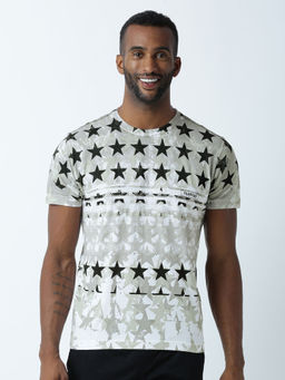 Huetrap - Mens Printed Round Neck White T-Shirt
