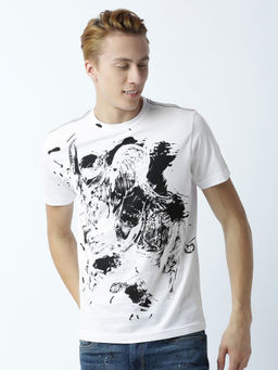 Huetrap - Mens Printed Round Neck White T-Shirt