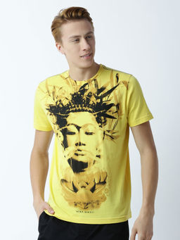 Huetrap - Mens Printed Round Neck Yellow T-Shirt