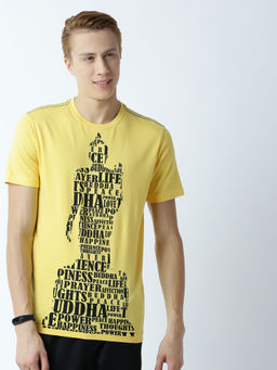 Huetrap - Mens Printed Round Neck Yellow T-Shirt