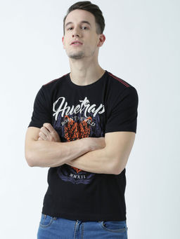 Huetrap - Mens Printed Round Neck Black T-Shirt