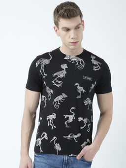 Huetrap - Mens Printed Round Neck Black T-Shirt