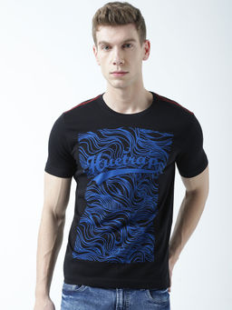 Huetrap - Mens Printed Round Neck Black T-Shirt