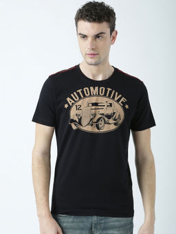 Huetrap - Mens Printed Round Neck Black T-Shirt