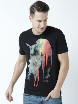 Huetrap - Mens Printed Round Neck Black T-Shirt
