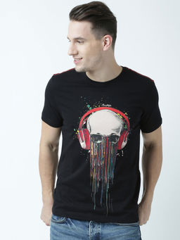 Huetrap - Mens Printed Round Neck Black T-Shirt