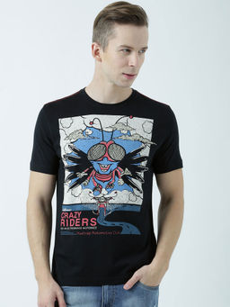 Huetrap - Mens Printed Round Neck Black T-Shirt