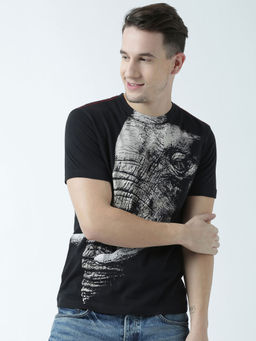 Huetrap - Mens Printed Round Neck Black T-Shirt