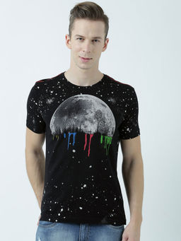 Huetrap - Mens Printed Round Neck Black T-Shirt