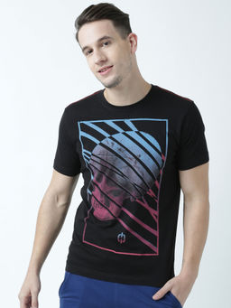 Huetrap - Mens Printed Round Neck Black T-Shirt