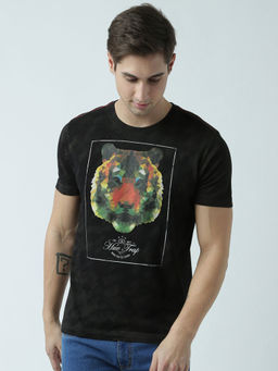 Huetrap - Mens Printed Round Neck Black T-Shirt