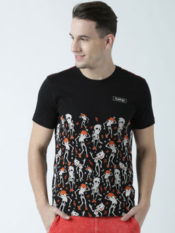 Huetrap - Mens Printed Round Neck Black T-Shirt