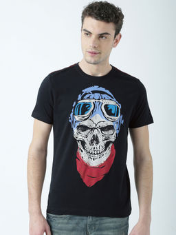 Huetrap - Mens Printed Round Neck Black T-Shirt