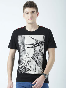 Huetrap - Mens Printed Round Neck Black T-Shirt
