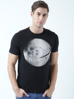 Huetrap - Mens Printed Round Neck Black T-Shirt
