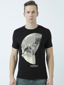 Huetrap - Mens Printed Round Neck Black T-Shirt