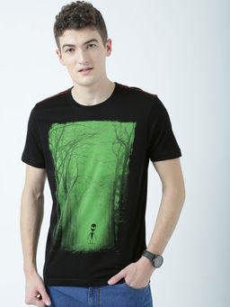 Huetrap - Mens Printed Round Neck Black T-Shirt