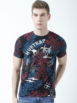 Huetrap - Mens Printed Round Neck Black T-Shirt