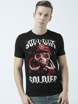 Huetrap - Mens Printed Round Neck Black T-Shirt