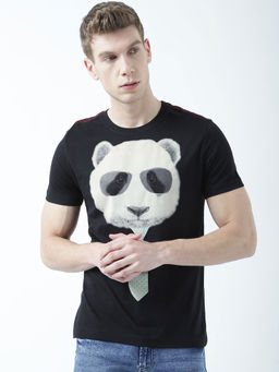 Huetrap - Mens Printed Round Neck Black T-Shirt