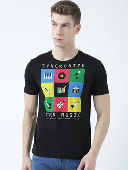 Huetrap - Mens Printed Round Neck Black T-Shirt