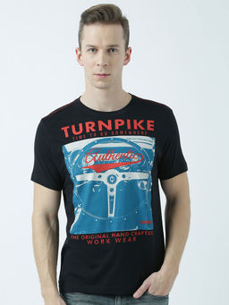 Huetrap - Mens Printed Round Neck Black T-Shirt
