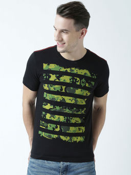 Huetrap - Mens Printed Round Neck Black T-Shirt