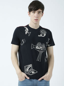 Huetrap - Mens Printed Round Neck Black T-Shirt