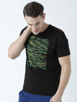 Huetrap - Mens Printed Round Neck Black T-Shirt