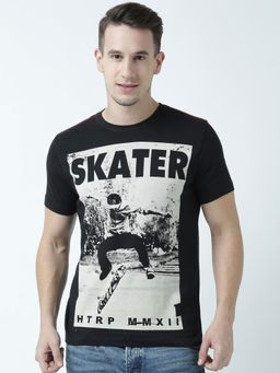 Huetrap - Mens Printed Round Neck Black T-Shirt