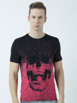 Huetrap - Mens Printed Round Neck Black T-Shirt