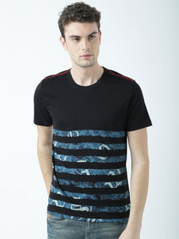 Huetrap - Mens Printed Round Neck Black T-Shirt