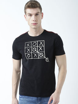 Huetrap - Mens Printed Round Neck Black T-Shirt