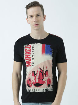 Huetrap - Mens Printed Round Neck Black T-Shirt