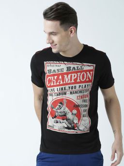 Huetrap - Mens Printed Round Neck Black T-Shirt
